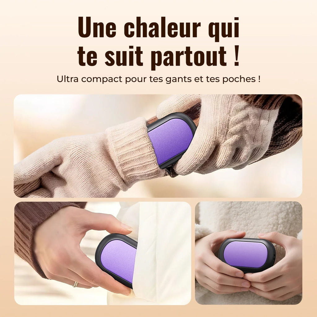 Chauffe-mains compact qui se glisse dans les gants et les poches